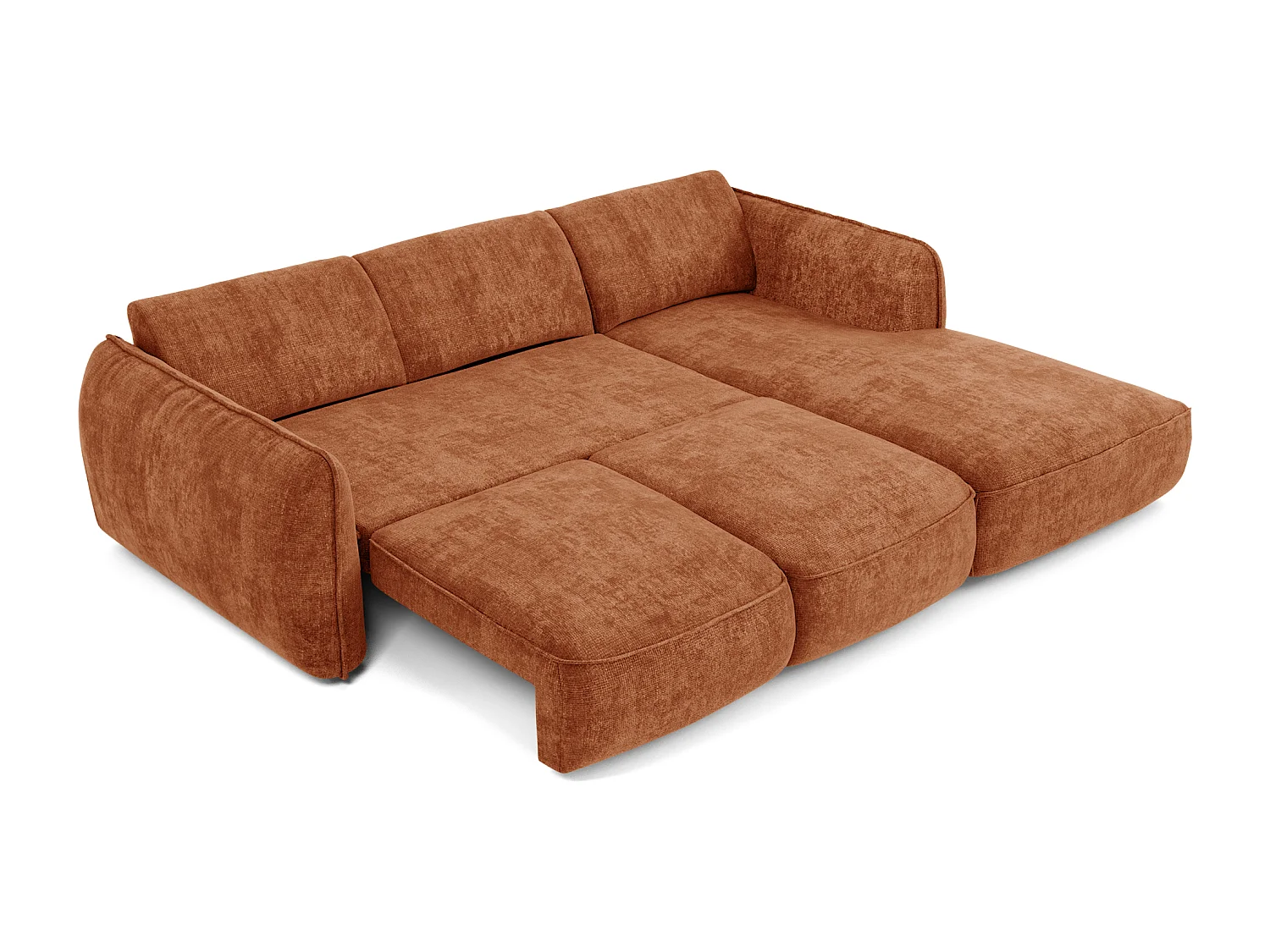 Canapé d'angle droit convertible 4 places velours tramé terracotta LIVIA