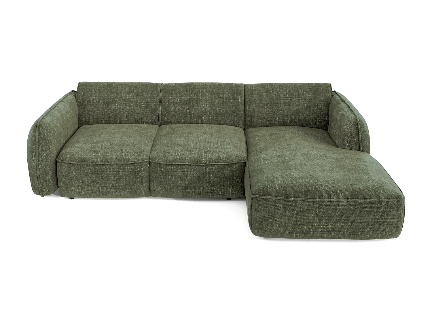 Canapé d'angle droit convertible 4 places velours tramé vert olive LIVIA