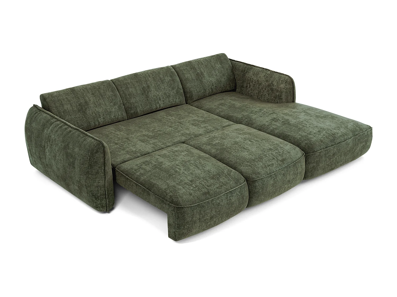 Canapé d'angle droit convertible 4 places velours tramé vert olive LIVIA