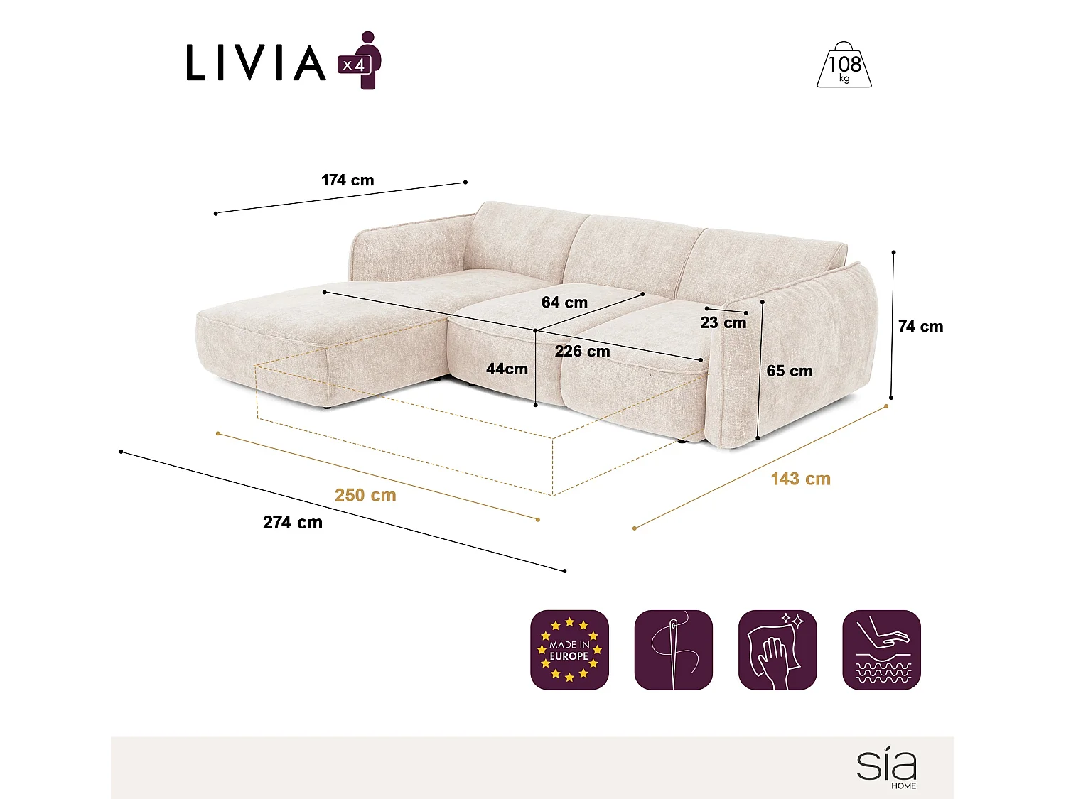 Canapé d'angle gauche convertible 4 places velours tramé vert olive LIVIA