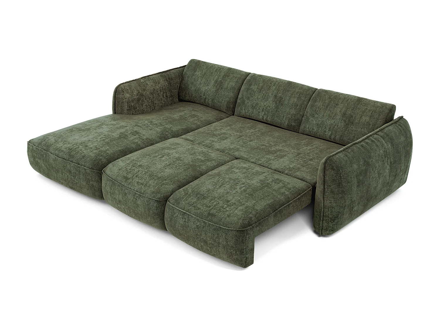 Canapé d'angle gauche convertible 4 places velours tramé vert olive LIVIA