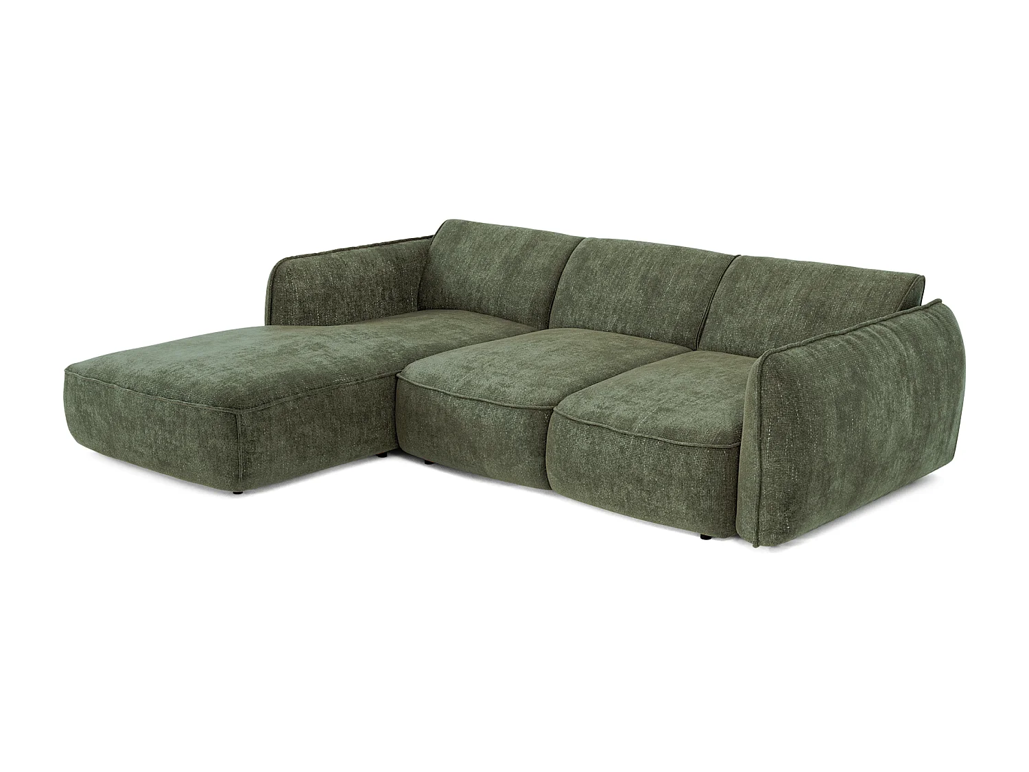 Canapé d'angle gauche convertible 4 places velours tramé vert olive LIVIA