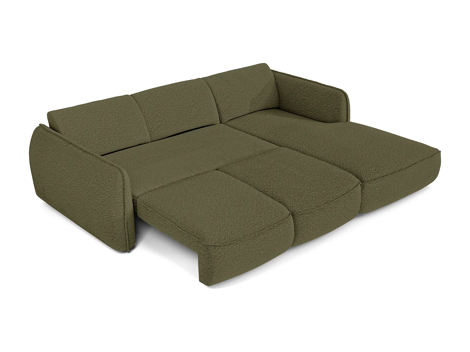 Canapé d'angle droit convertible 4 places tissu bouclette vert olive LIVIA