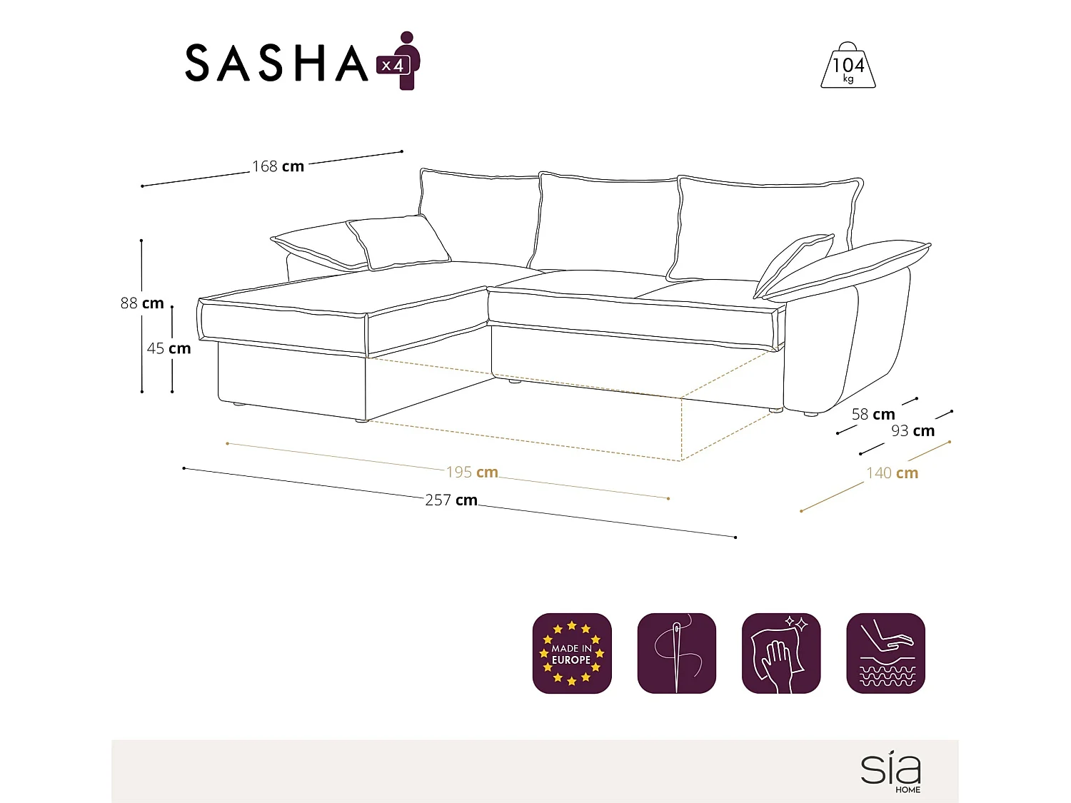 Canapé d'angle gauche convertible velours côtelé XXL crème 257cm SASHA