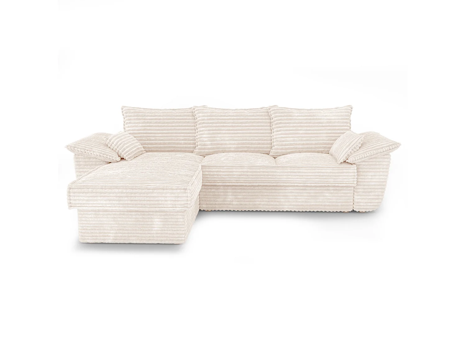 Canapé d'angle gauche convertible velours côtelé XXL crème 257cm SASHA