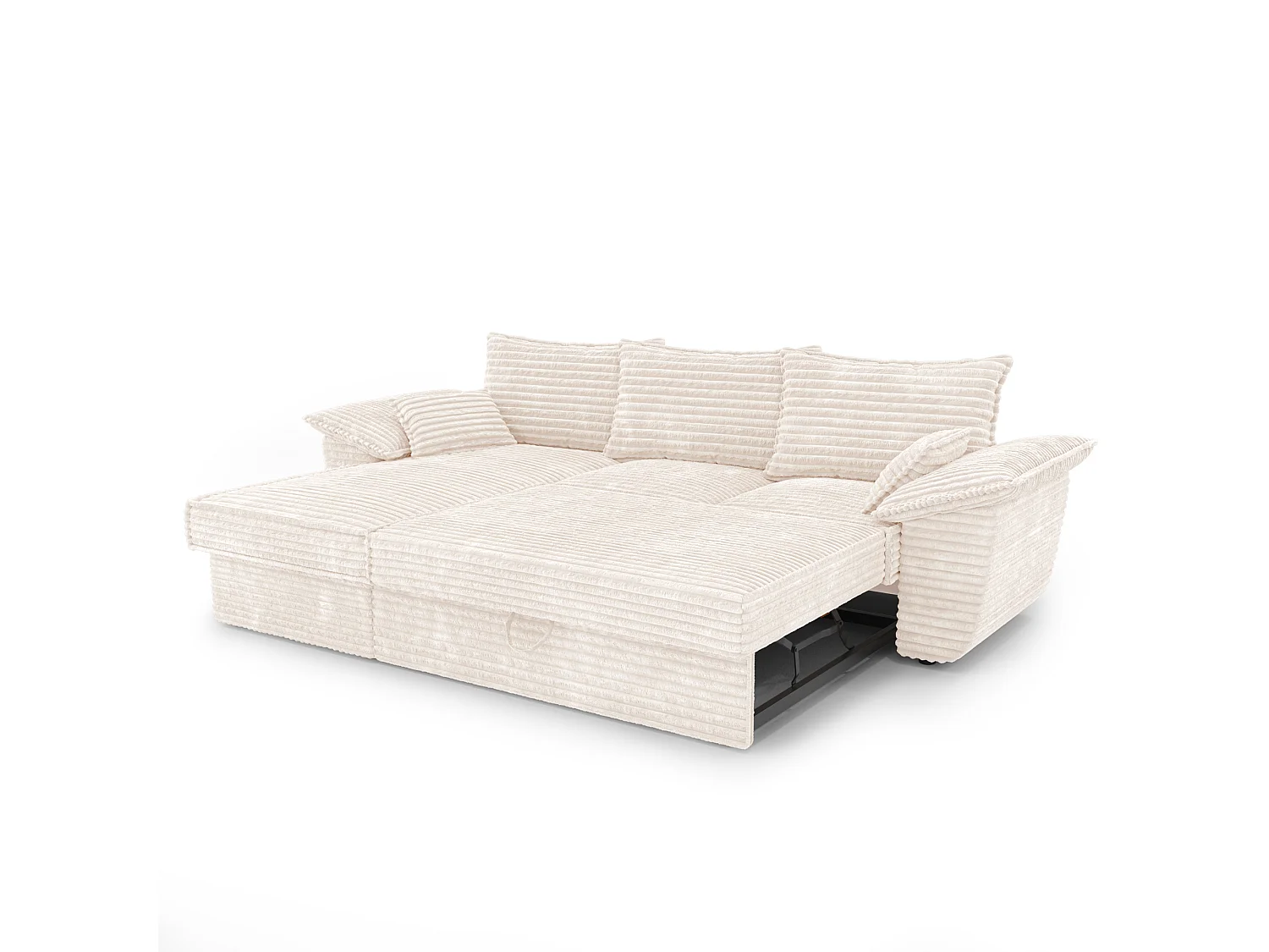 Canapé d'angle gauche convertible velours côtelé XXL crème 257cm SASHA