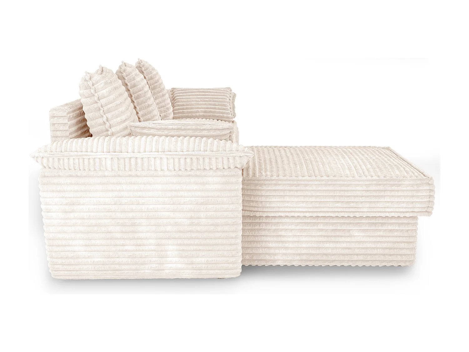 Canapé d'angle gauche convertible velours côtelé XXL crème 257cm SASHA