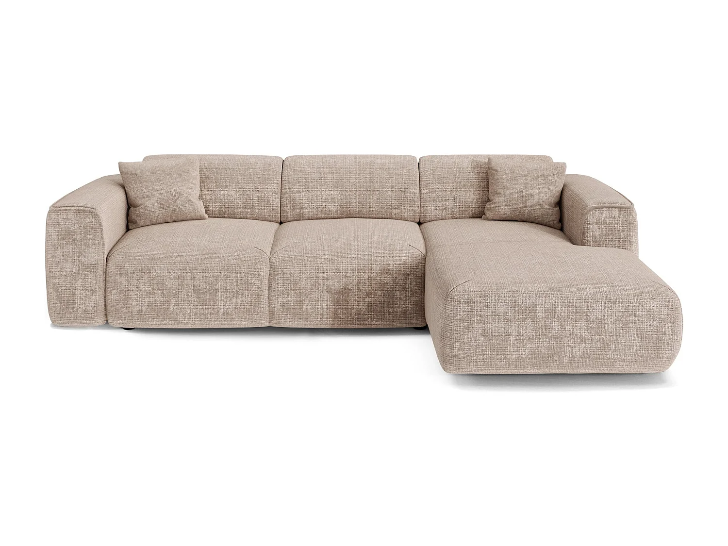 Canapé convertible angle droit 5 places YUMA en velours gaufré beige