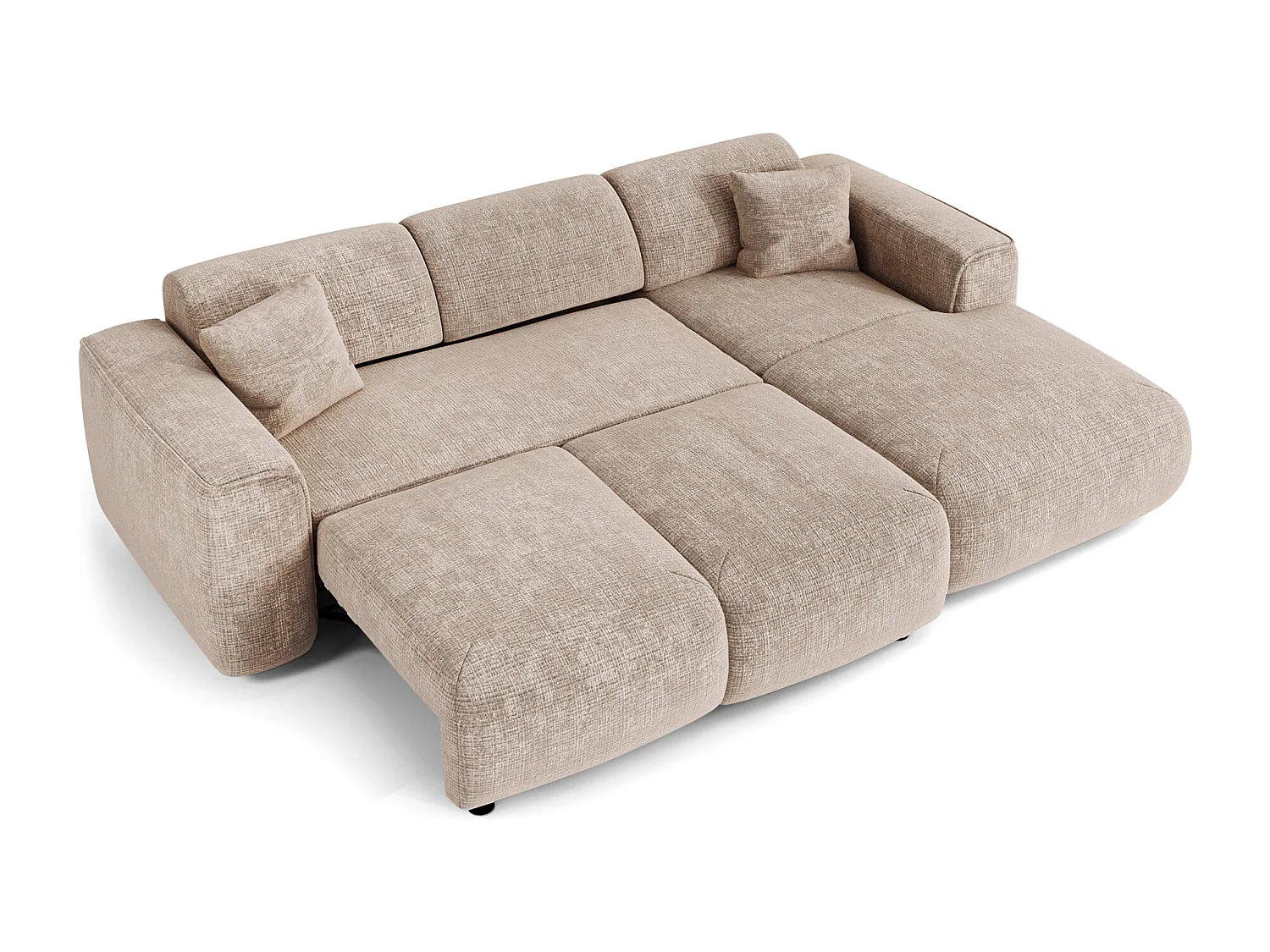 Canapé convertible angle droit 5 places YUMA en velours gaufré beige