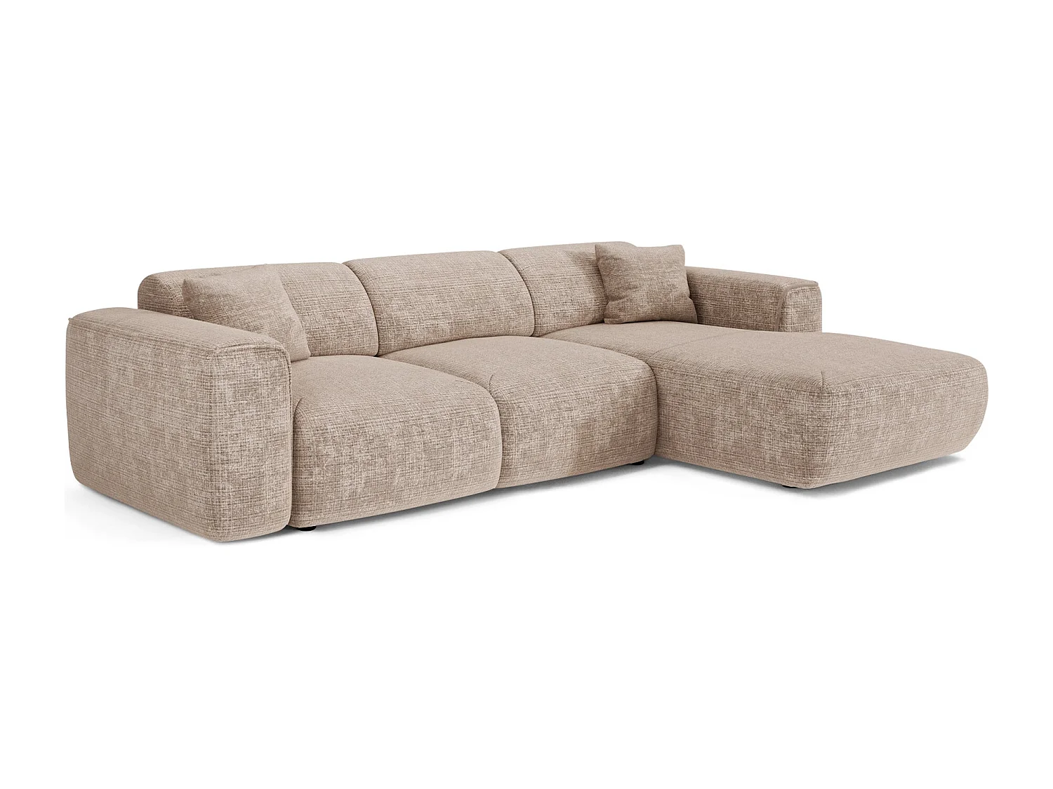 Canapé convertible angle droit 5 places YUMA en velours gaufré beige