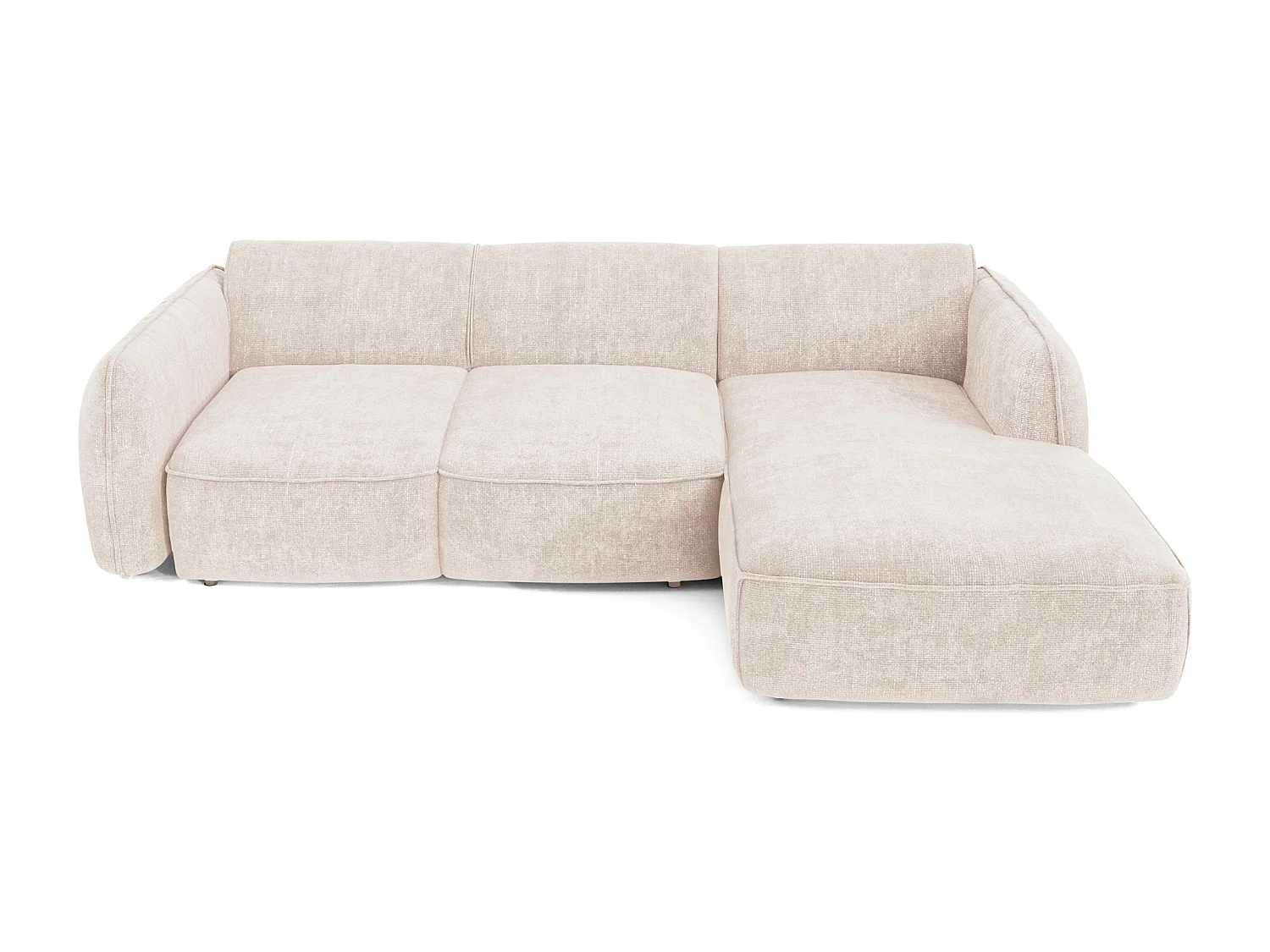 Canapé d'angle droit convertible 4 places velours tramé crème LIVIA