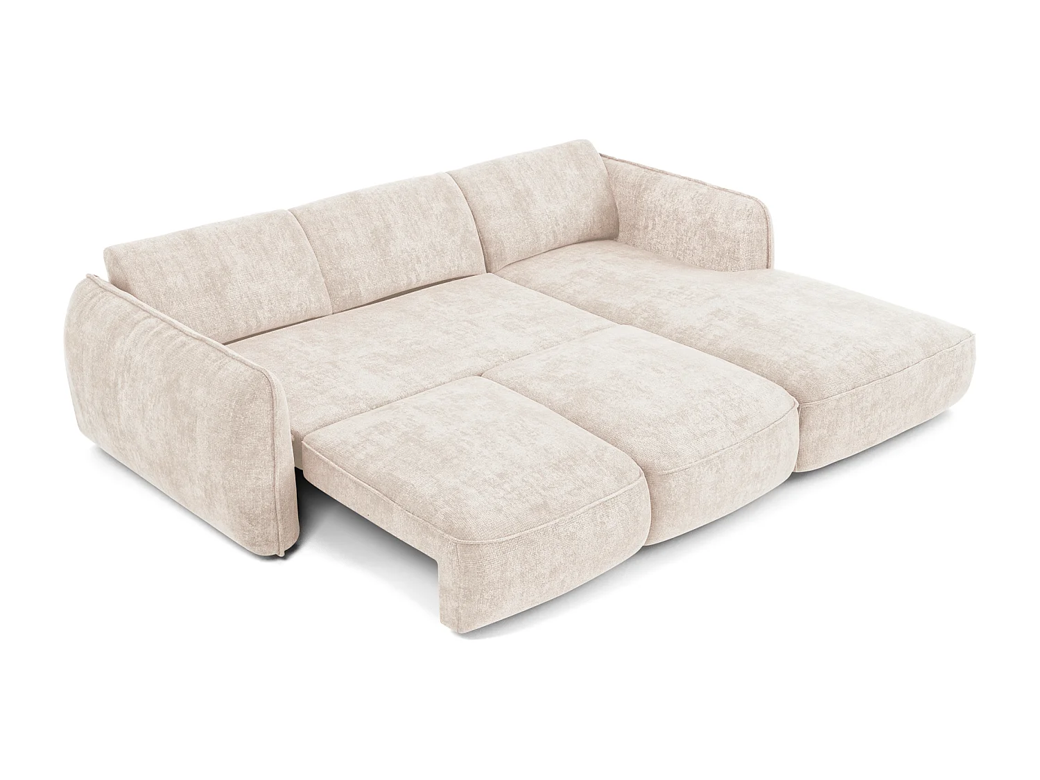 Canapé d'angle droit convertible 4 places velours tramé crème LIVIA