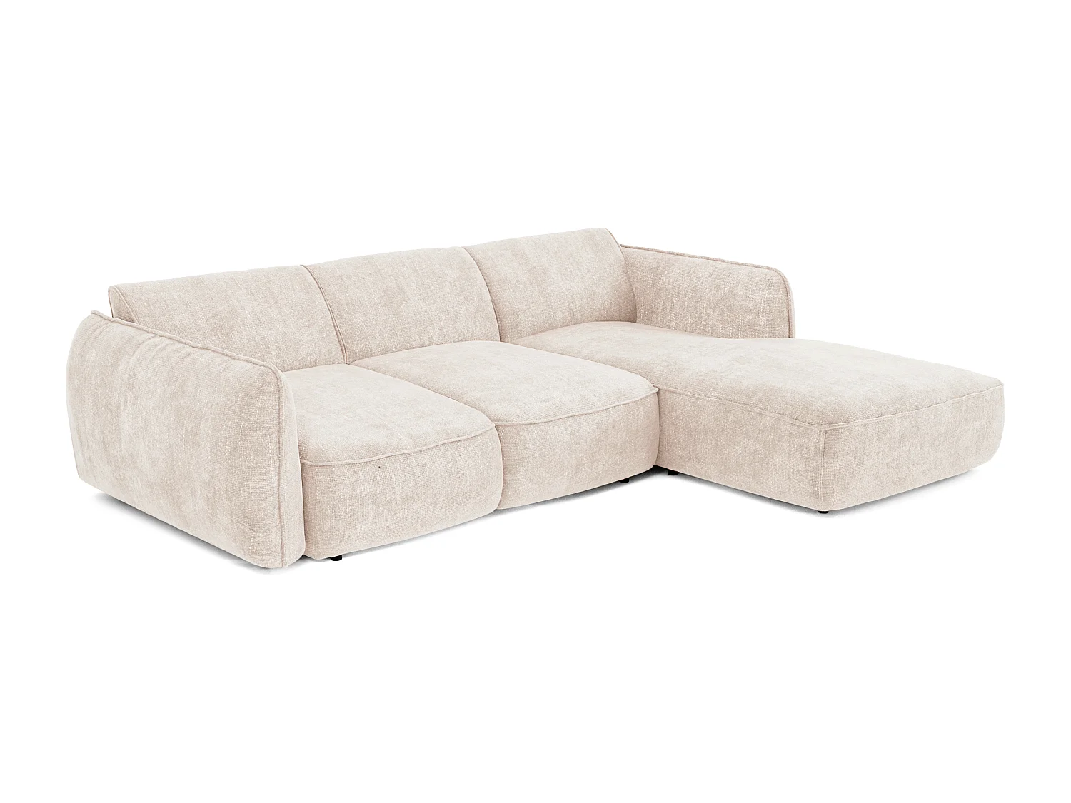 Canapé d'angle droit convertible 4 places velours tramé crème LIVIA