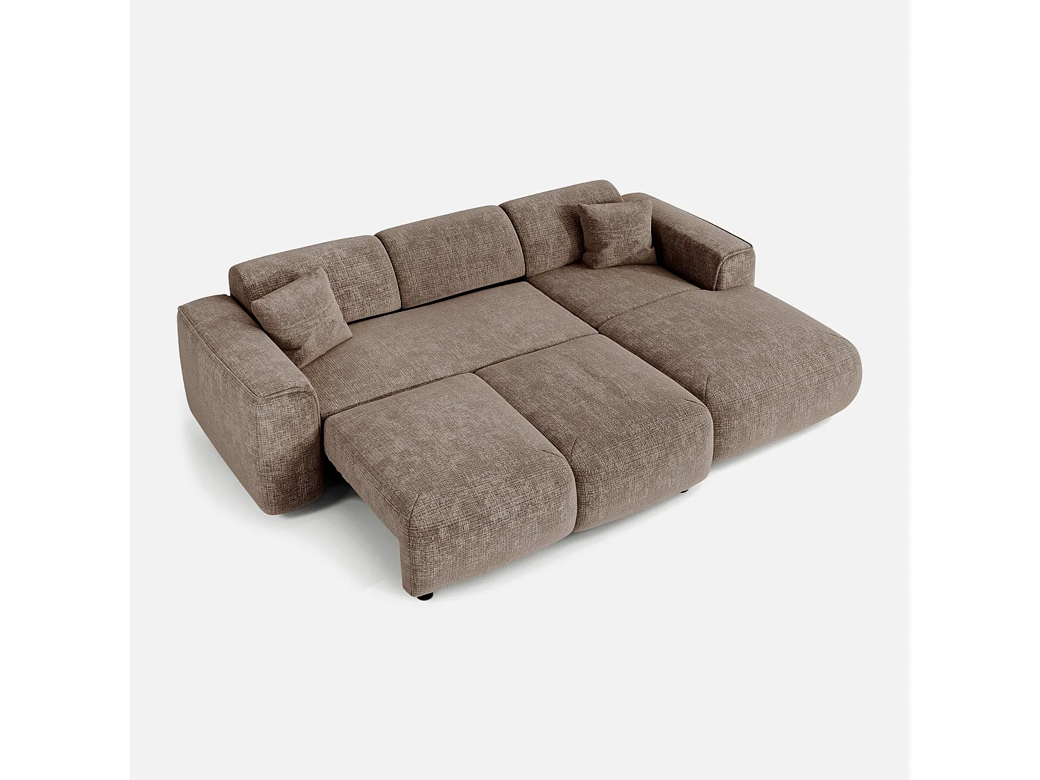 Canapé convertible angle droit 5 places YUMA en velours gaufré taupe