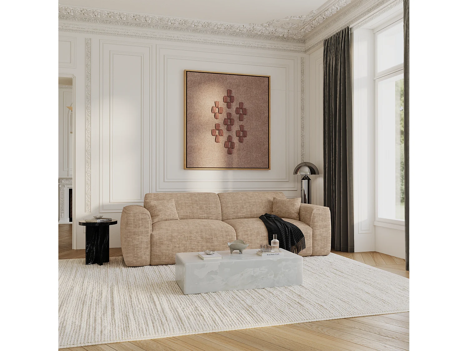 Canapé convertible 4 places velours texturé taupe YUMA