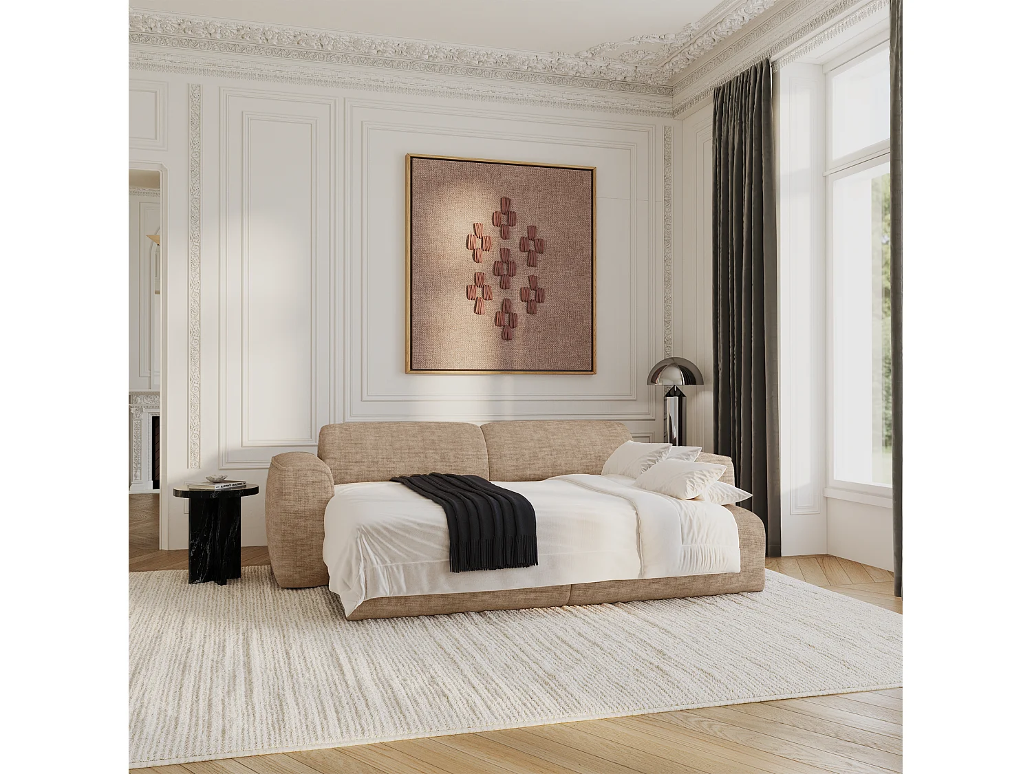 Canapé convertible 4 places velours texturé taupe YUMA