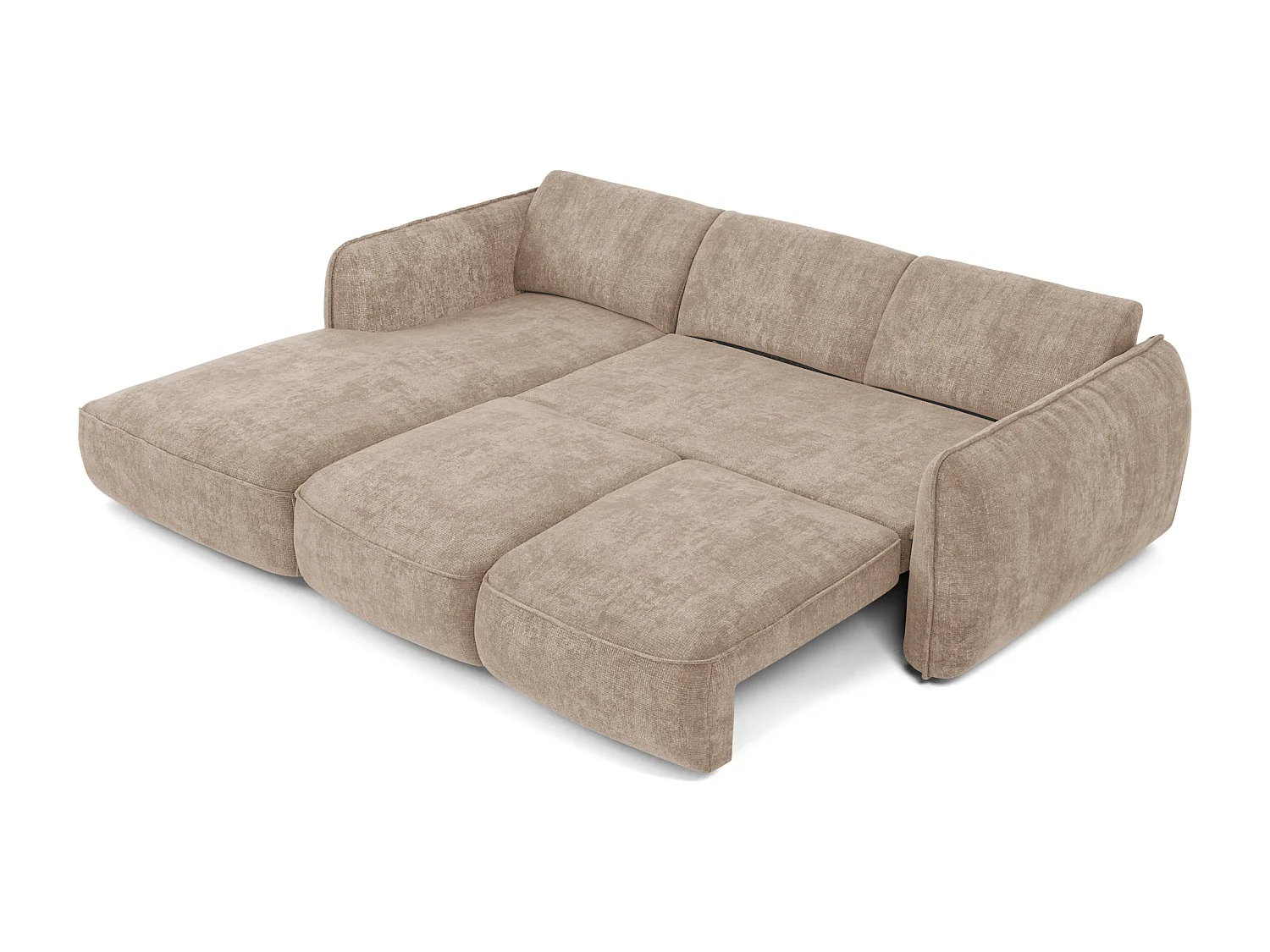 Canapé d'angle gauche convertible 4 places velours tramé beige LIVIA