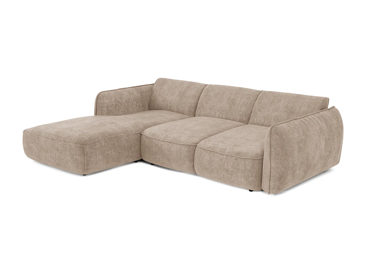 Canapé d'angle gauche convertible 4 places velours tramé beige LIVIA