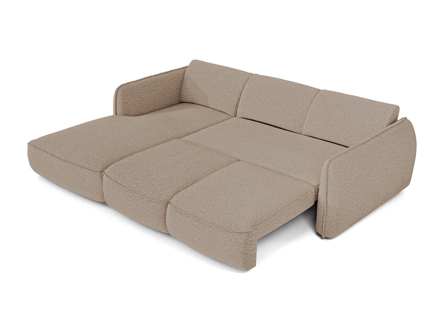 Canapé d'angle gauche convertible 4 places tissu bouclette beige LIVIA