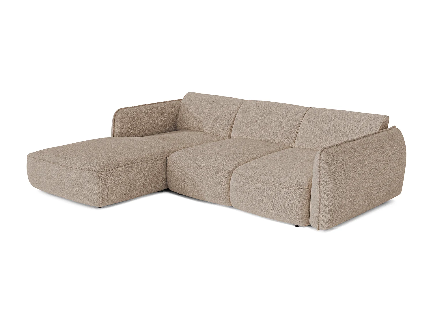 Canapé d'angle gauche convertible 4 places tissu bouclette beige LIVIA