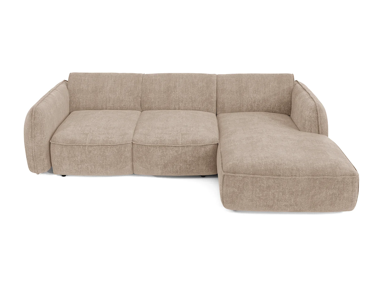 Canapé d'angle droit convertible 4 places velours tramé beige LIVIA