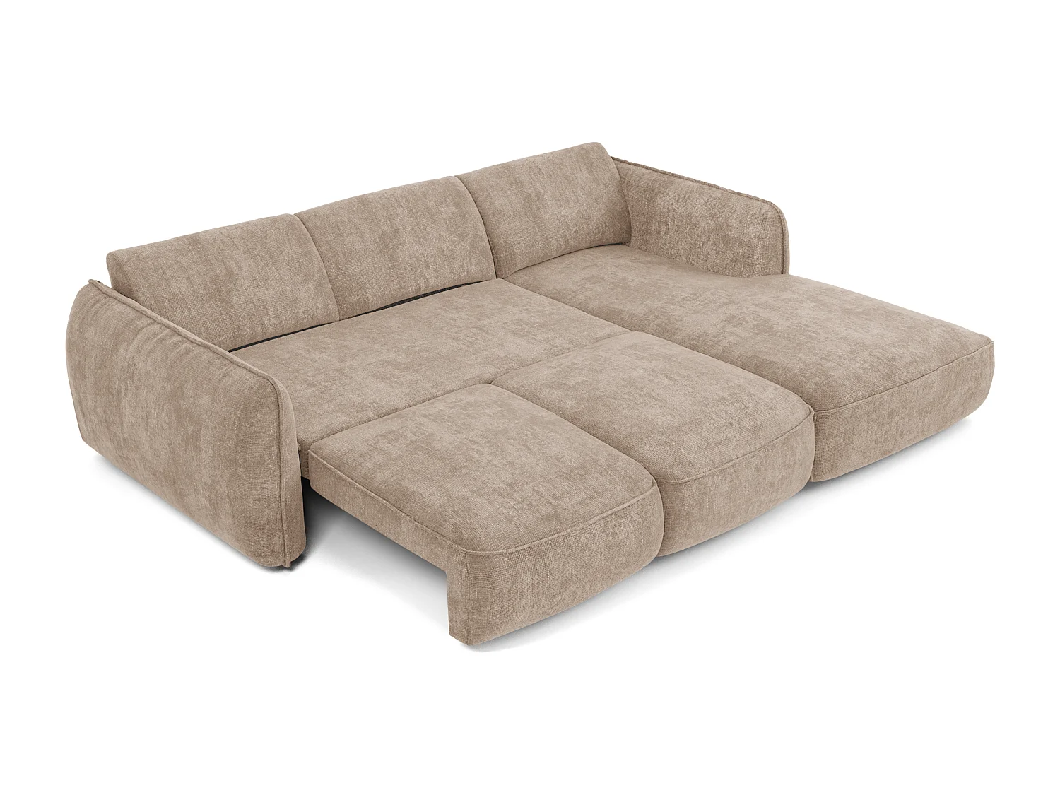 Canapé d'angle droit convertible 4 places velours tramé beige LIVIA