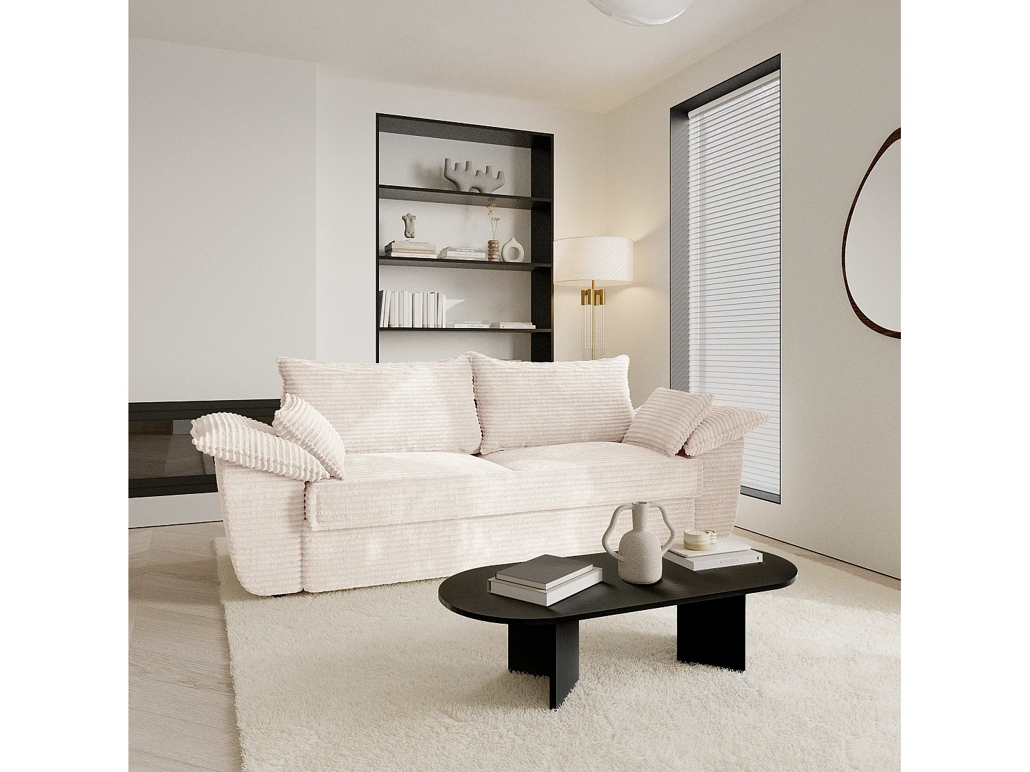 Canapé 3 places velours côtelé XXL crème 230cm SASHA