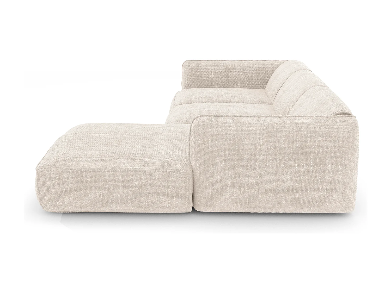 Canapé d'angle droit velours tramé crème LIVIA