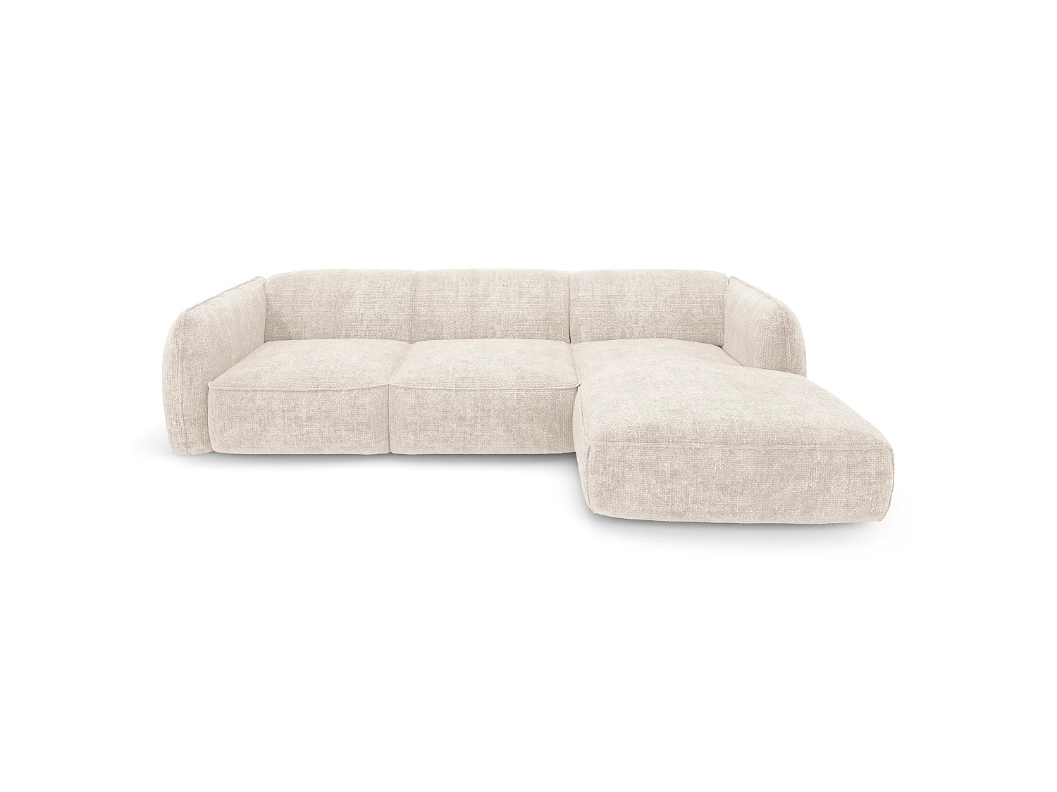 Canapé d'angle droit 5 places en velours crème LIVIA