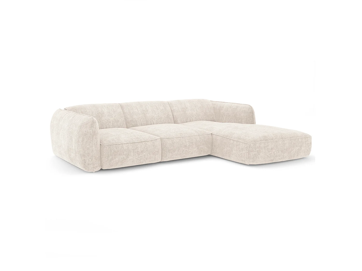 Canapé d'angle droit 5 places en velours crème LIVIA