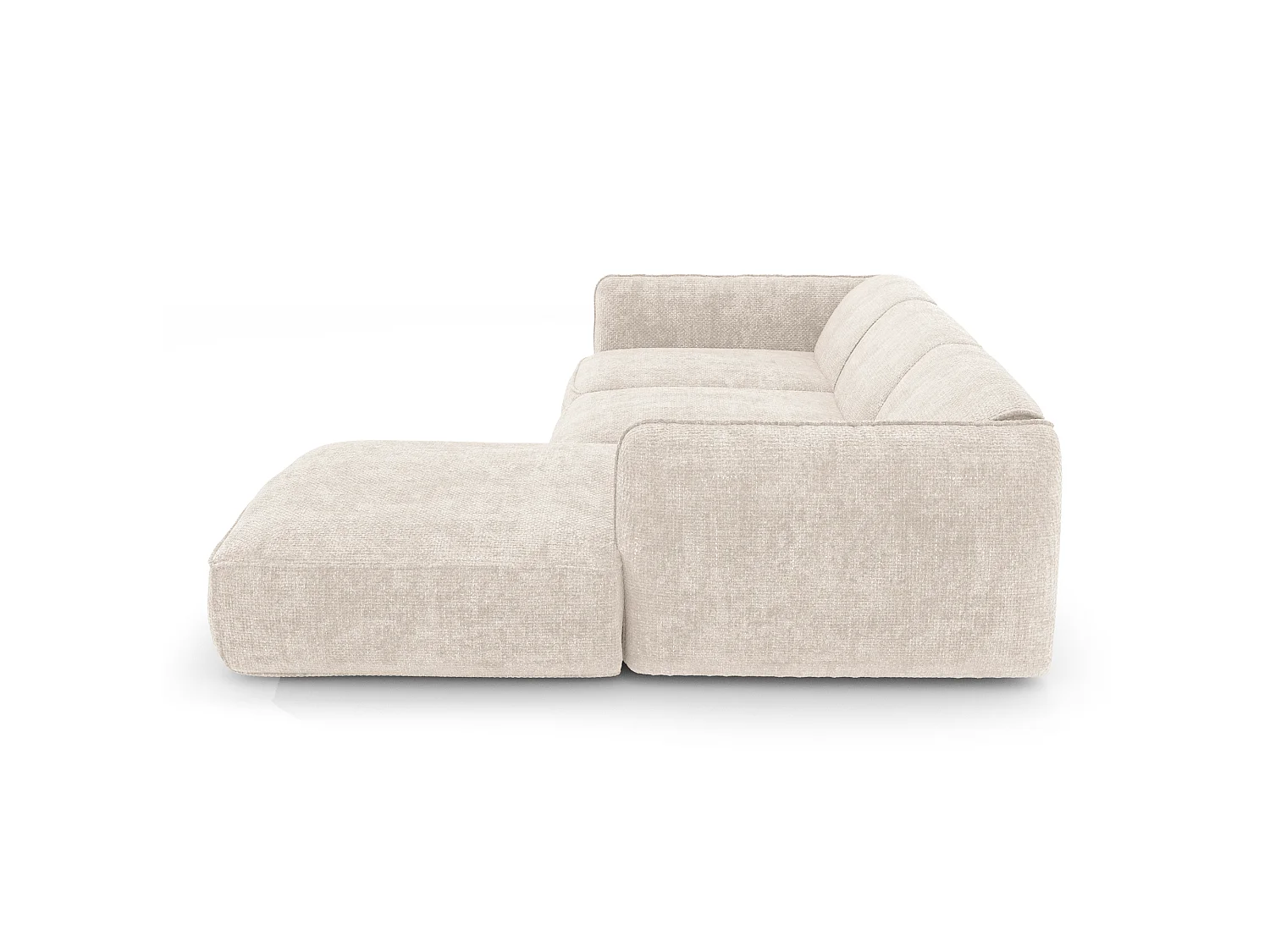 Canapé d'angle droit 5 places en velours crème LIVIA