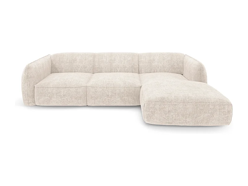 Canapé d'angle droit velours tramé crème LIVIA