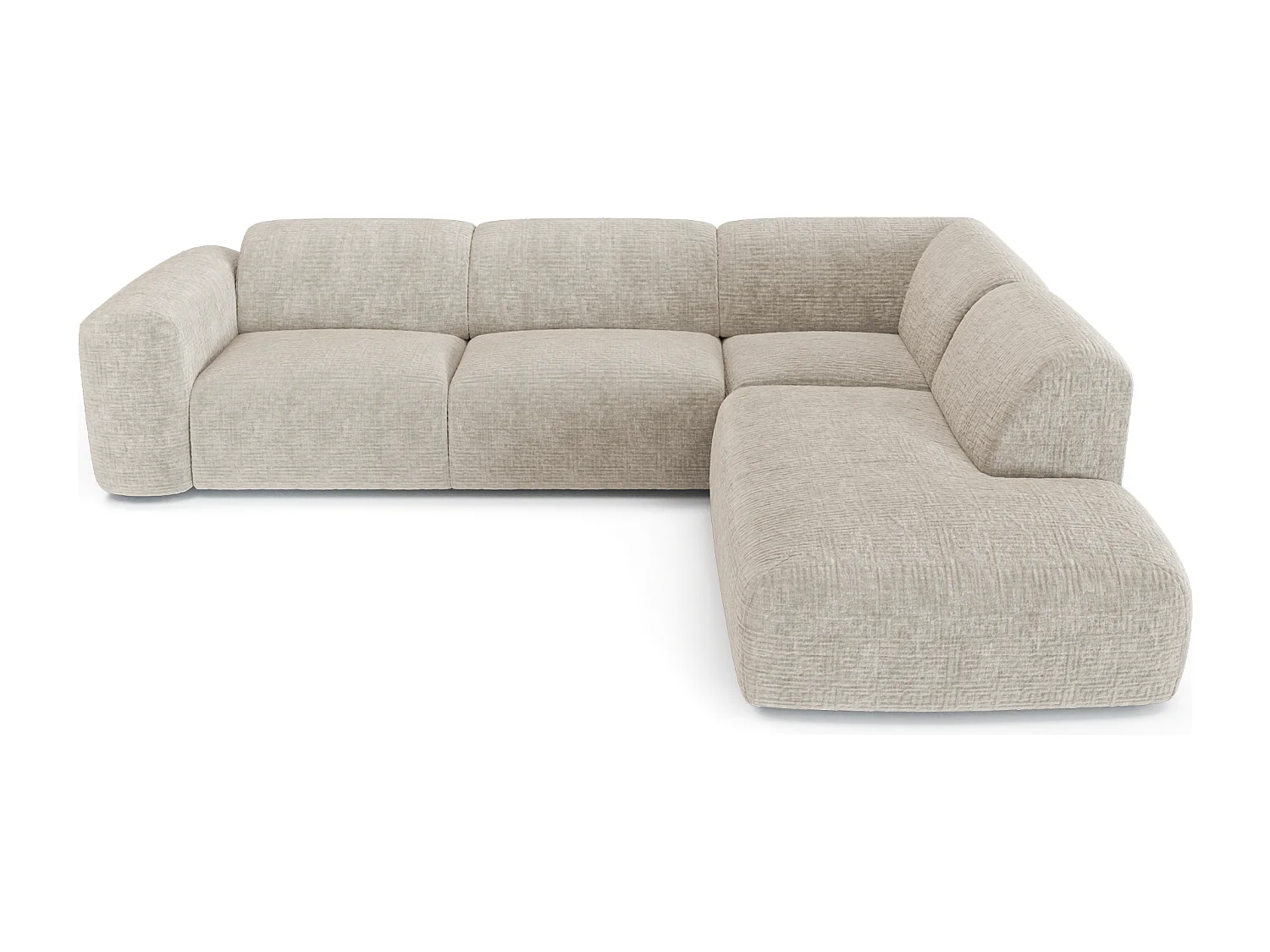 Canapé 5 places grand angle droit velours à motifs beige MYRA