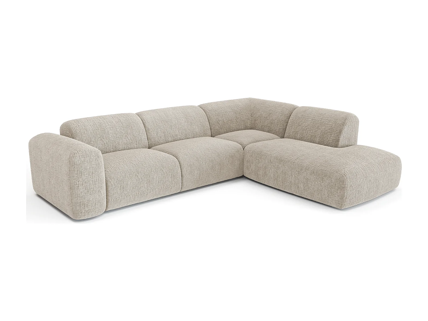 Canapé 5 places grand angle droit velours à motifs beige MYRA