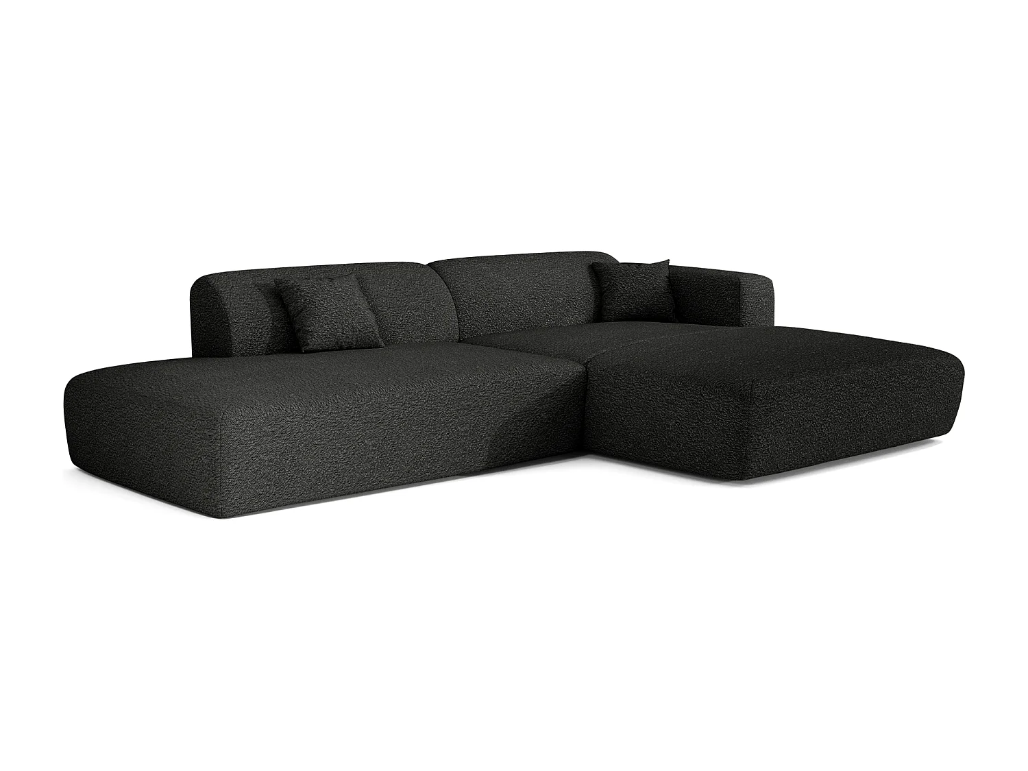 Canapé angle droit ouvert tissu bouclette anthracite foncé 5 places MYRA