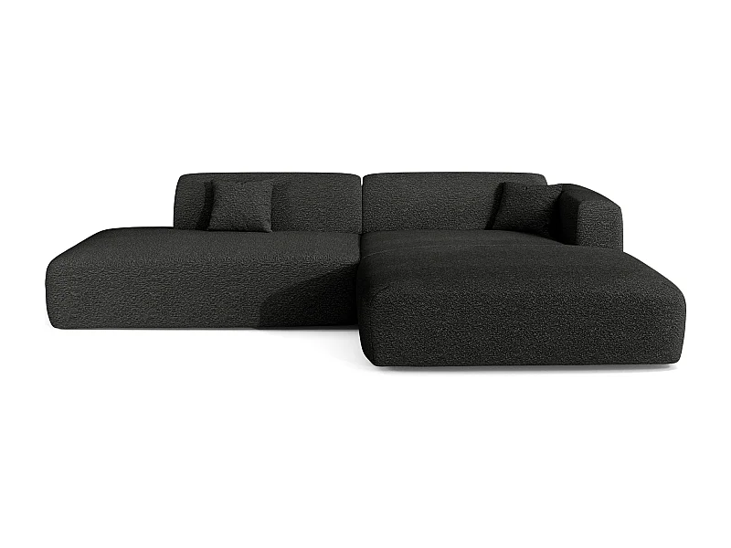 Canapé angle droit ouvert tissu bouclette anthracite foncé 5 places MYRA