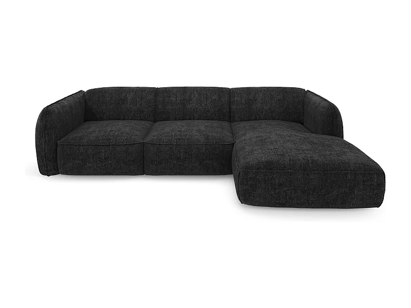 Canapé d'angle droit velours tramé anthracite foncé LIVIA