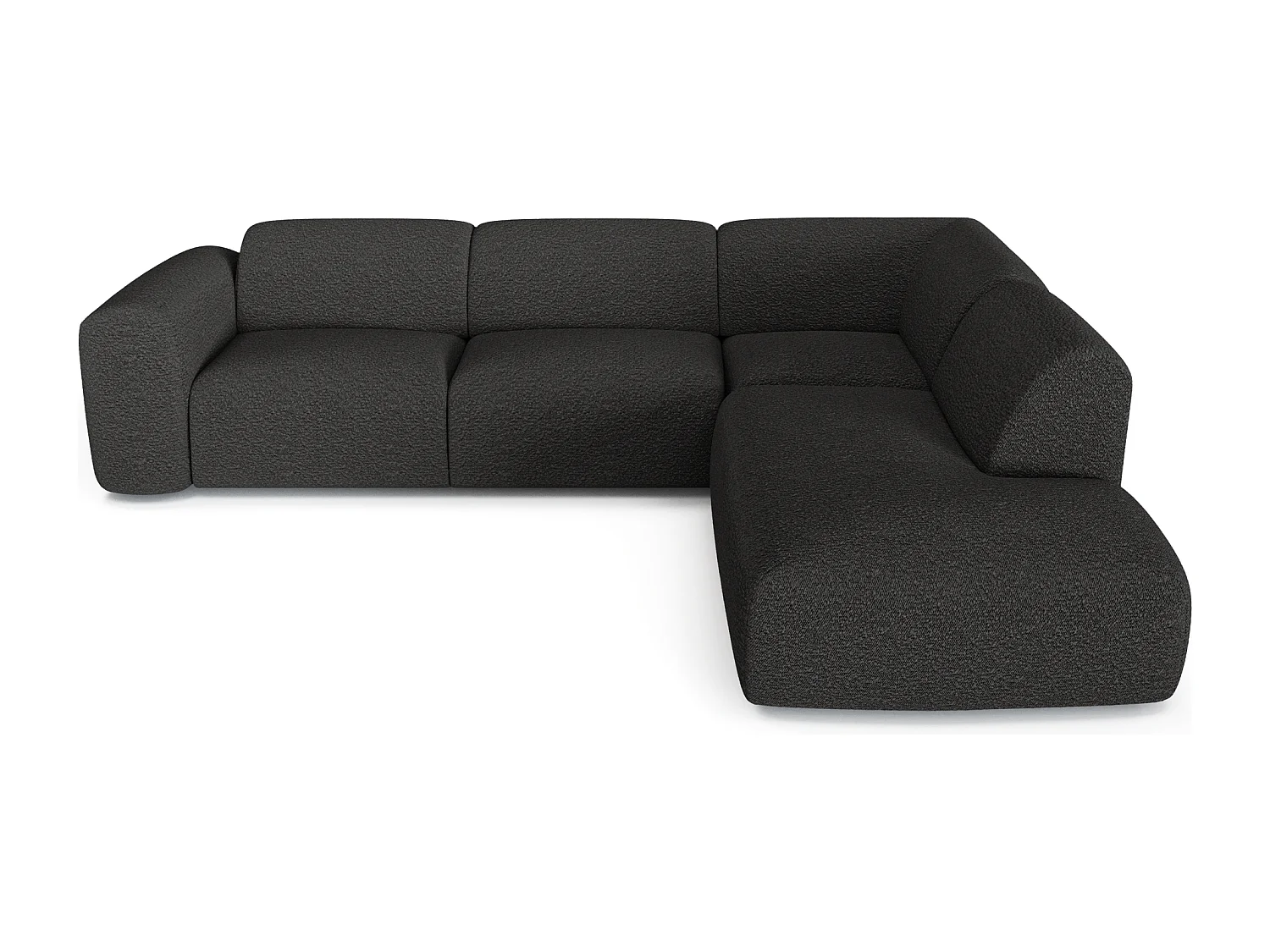 Canapé grand angle droit  5 places MYRA en tissu bouclette anthracite foncé