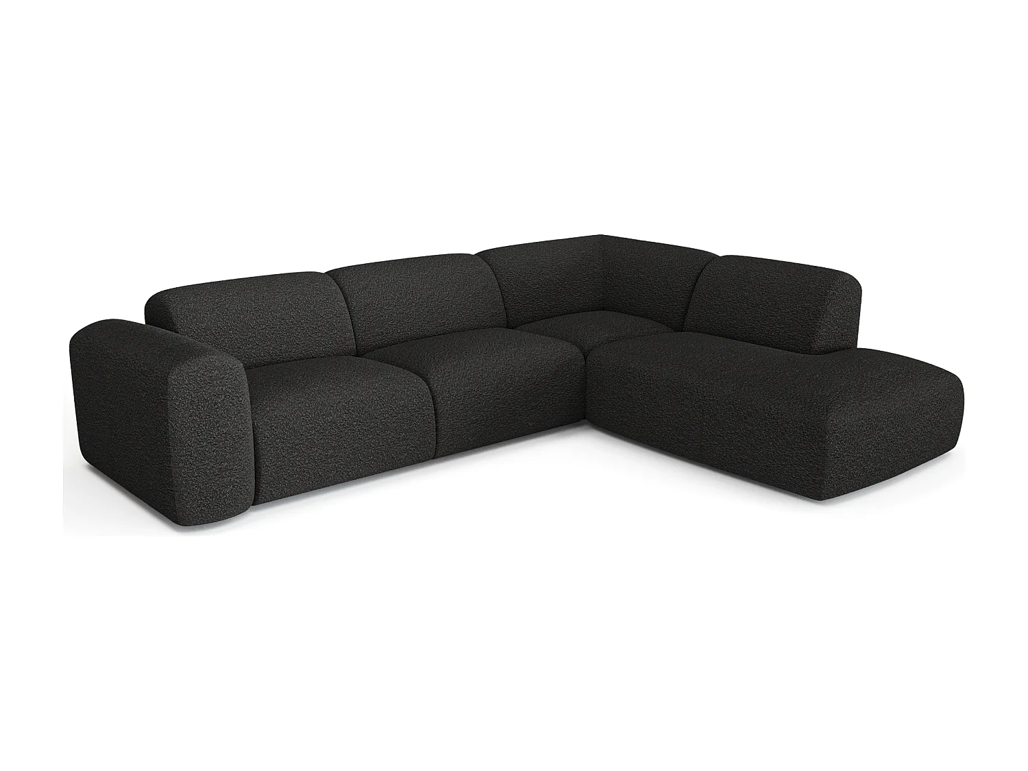 Canapé grand angle droit  5 places MYRA en tissu bouclette anthracite foncé