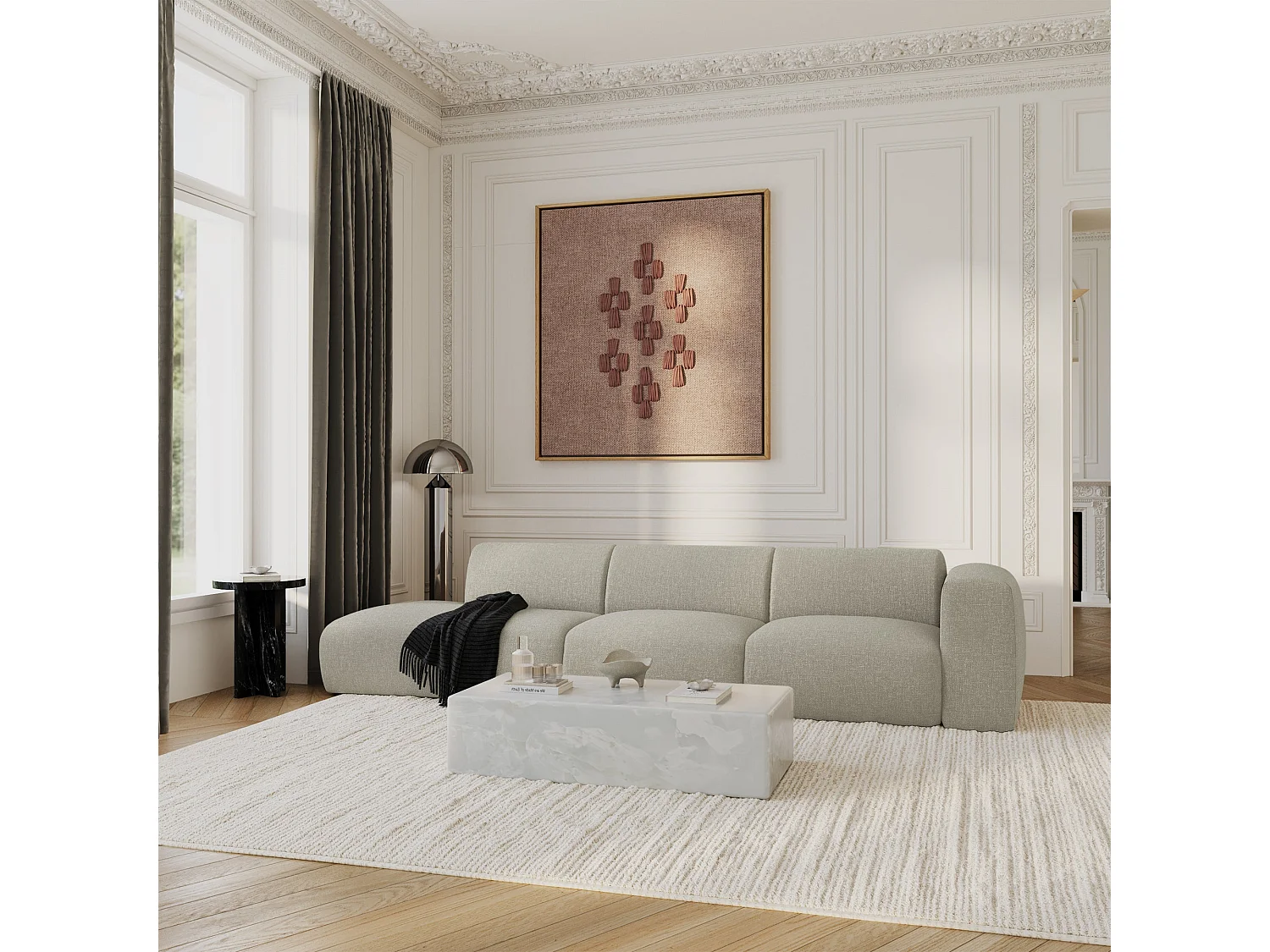 Canapé 5 places en tissu beige MYRA