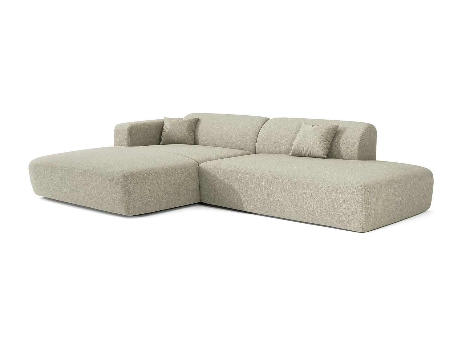 Canapé angle gauche ouvert 5 places MYRA en tissu tramé beige