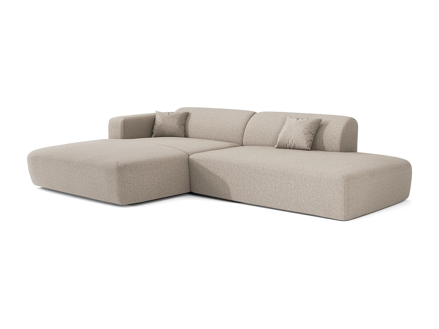 Canapé angle gauche ouvert tissu tramé beige 5 places MYRA