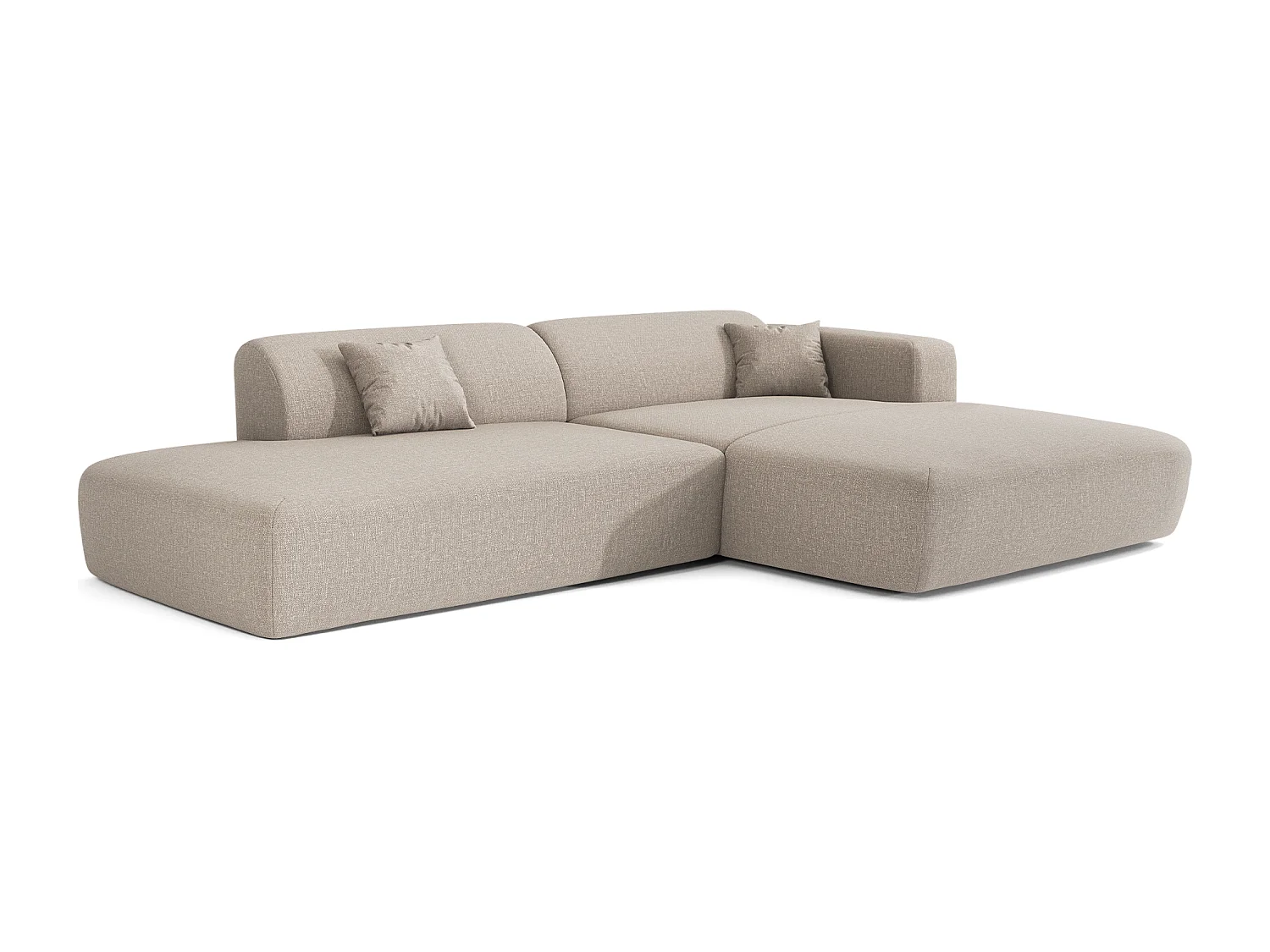 Canapé angle droit ouvert tissu tramé beige 5 places MYRA