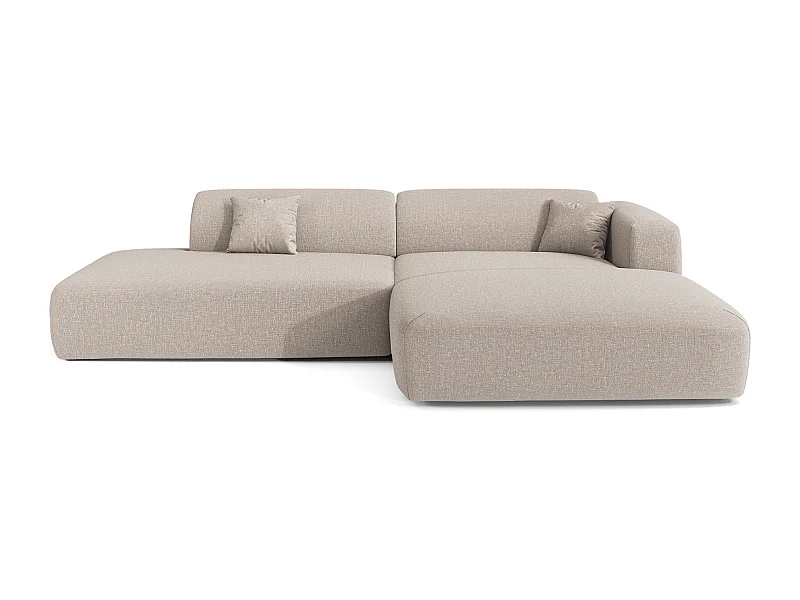 Canapé angle droit ouvert tissu tramé beige 5 places MYRA