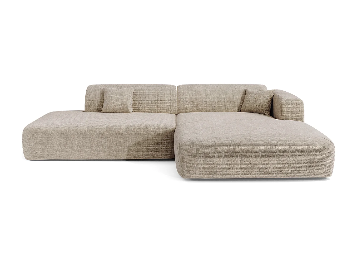 Canapé angle droit ouvert velours à motifs beige 5 places MYRA