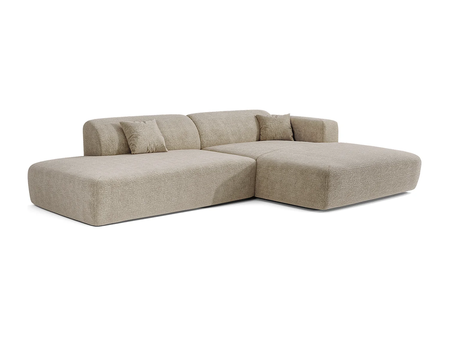 Canapé angle droit ouvert velours à motifs beige 5 places MYRA