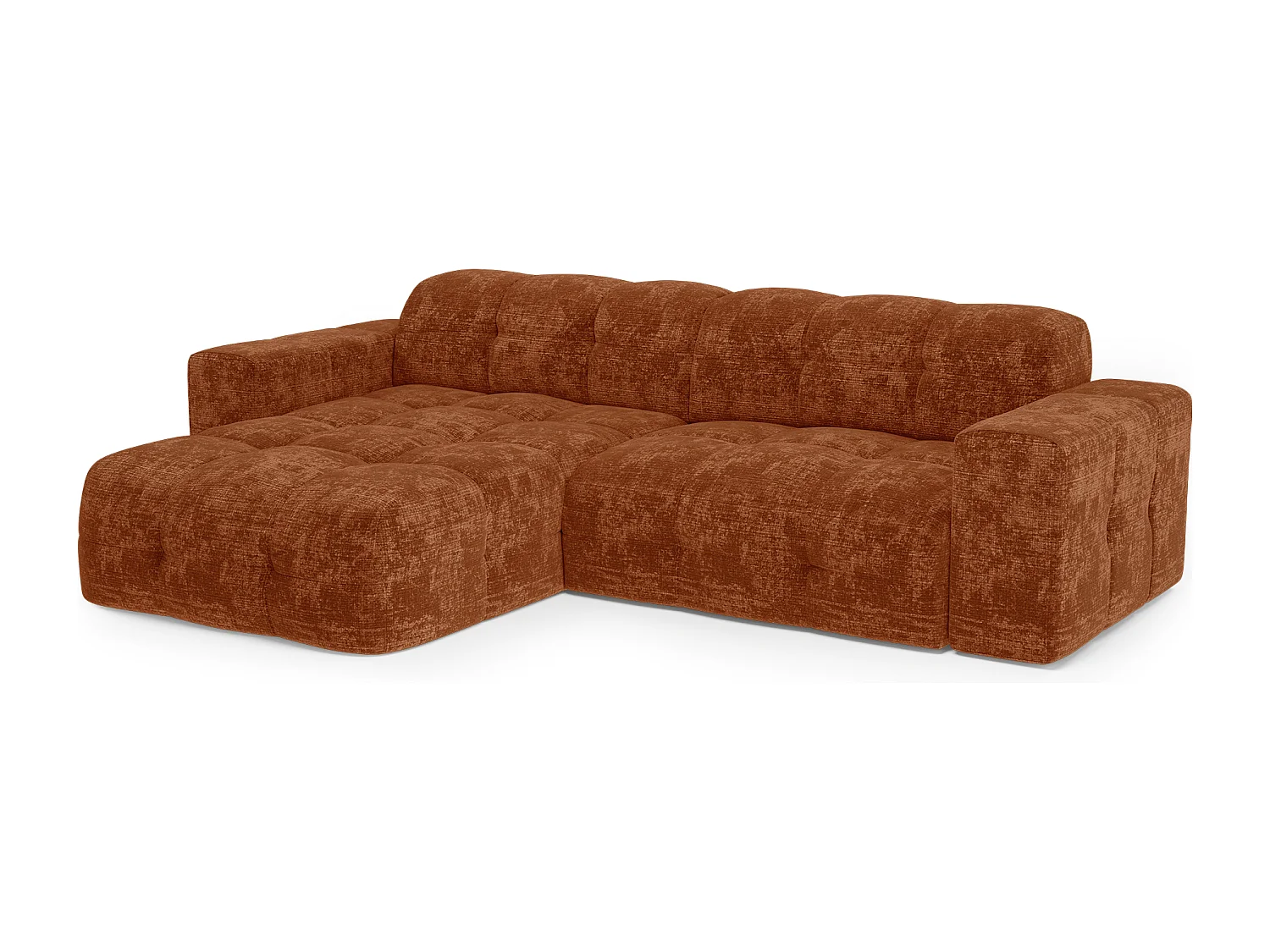 Canapé d'angle gauche 5 places velours gaufré terracotta MAEL