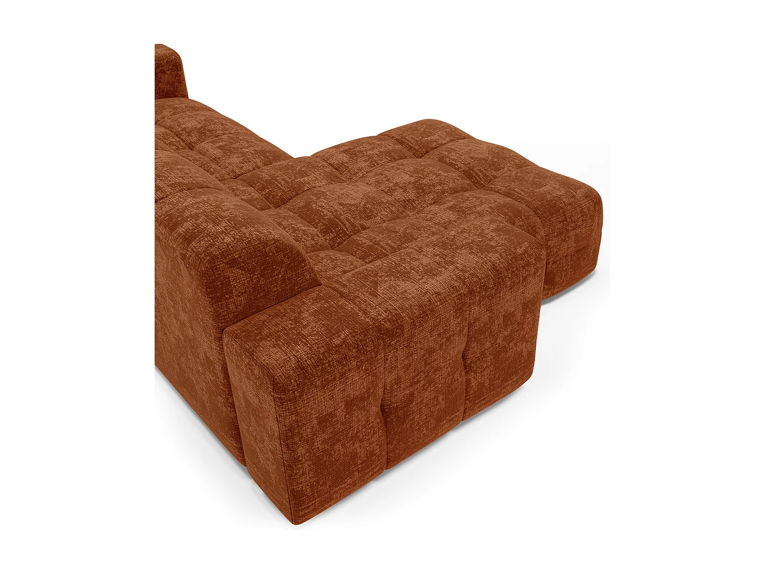 Canapé d'angle gauche 5 places velours gaufré terracotta MAEL