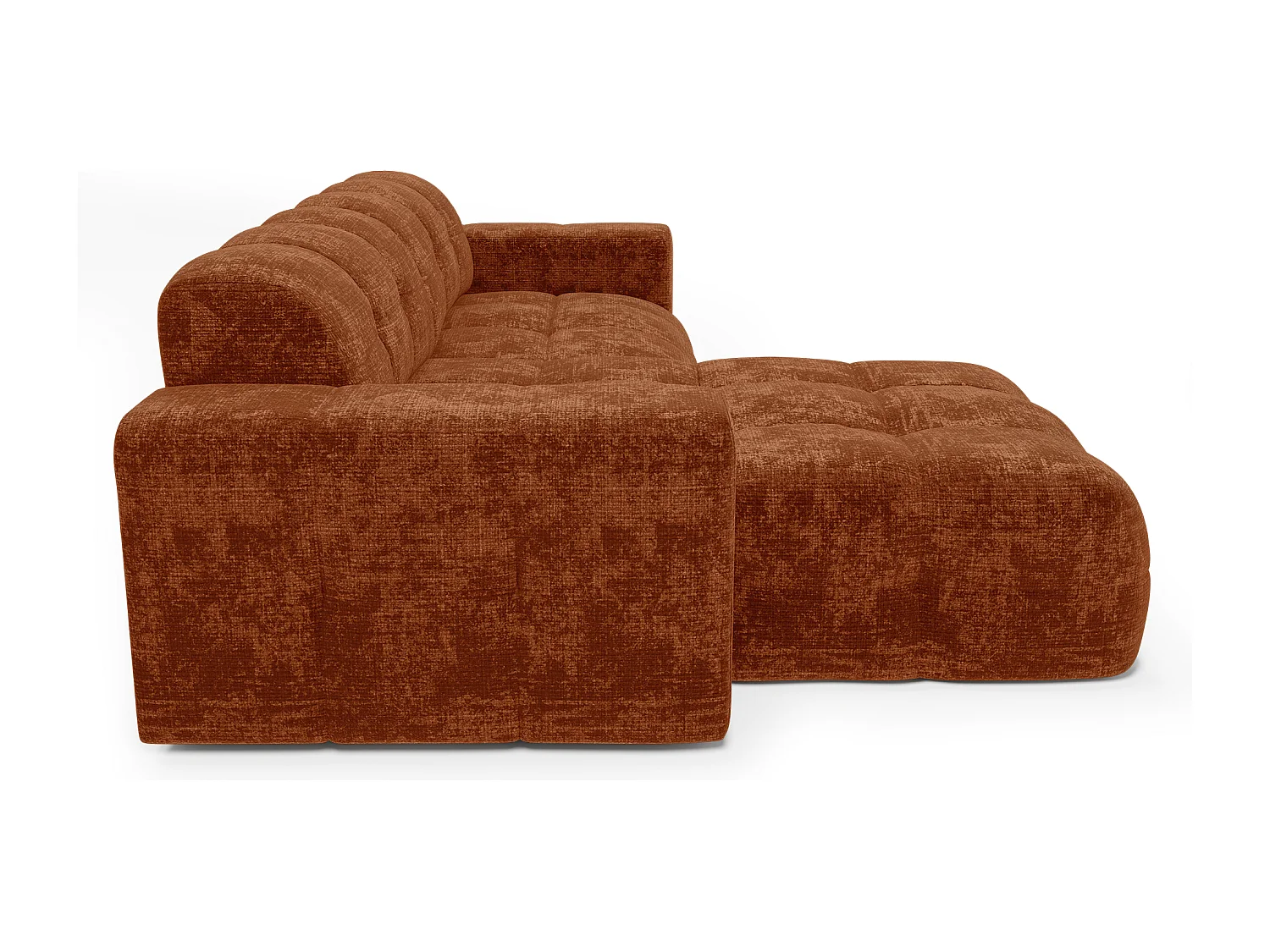 Canapé d'angle gauche 5 places velours gaufré terracotta MAEL