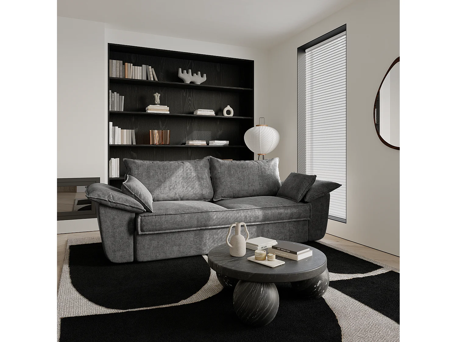 Canapé 3 places velours gris graphite 230cm SASHA